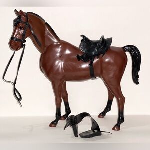 1960s Johnny West Thunderbolt Horse Brown w/ Saddle Bag 13.5" Marx Toys